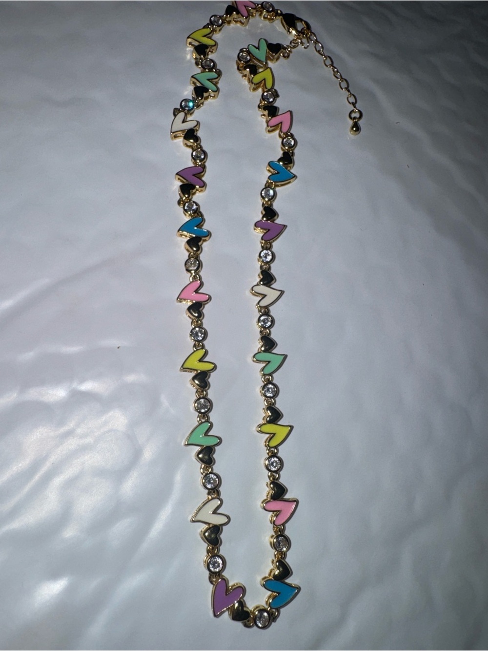 Gold-Tone Multicolor Heart Link Necklace - Pastel Hearts